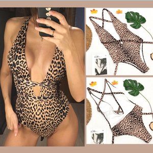 🐆🐆 La Farrah Sexy Snake Deep V One Swimsuit